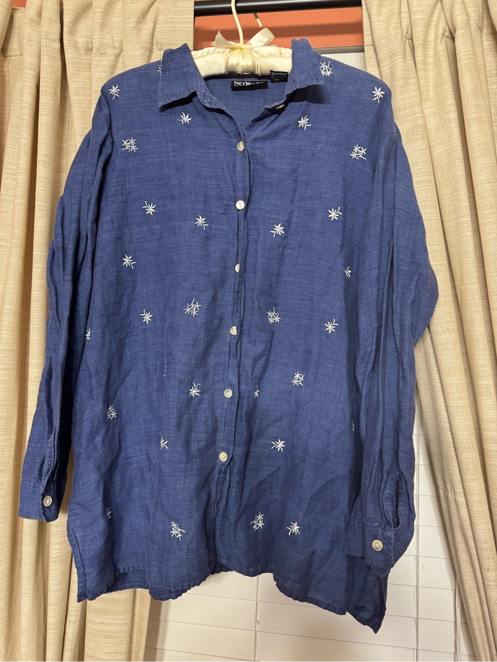 Style & Co. Navy Blue Embroidered Button-Down Shirt